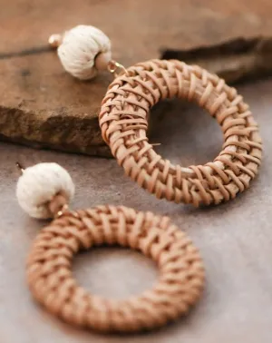 CHARI WOVEN RATTAN ROUND DROP EARRINGS