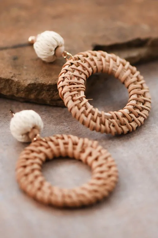 CHARI WOVEN RATTAN ROUND DROP EARRINGS