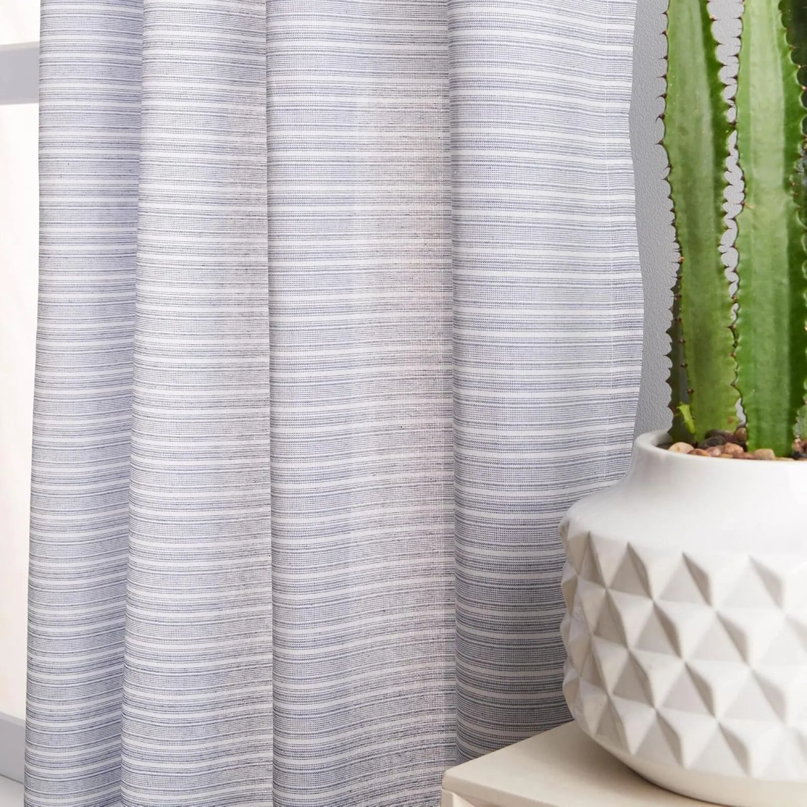 CHF Semi-Sheer Cargo Stripe Grommet Window Curtain Panels Blue 50" x 84"
