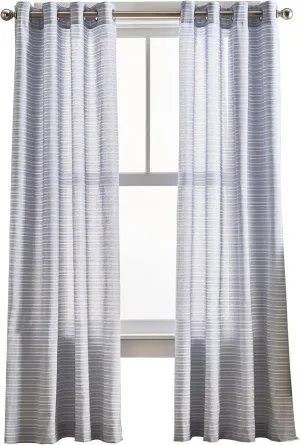 CHF Semi-Sheer Cargo Stripe Grommet Window Curtain Panels Blue 50" x 84"