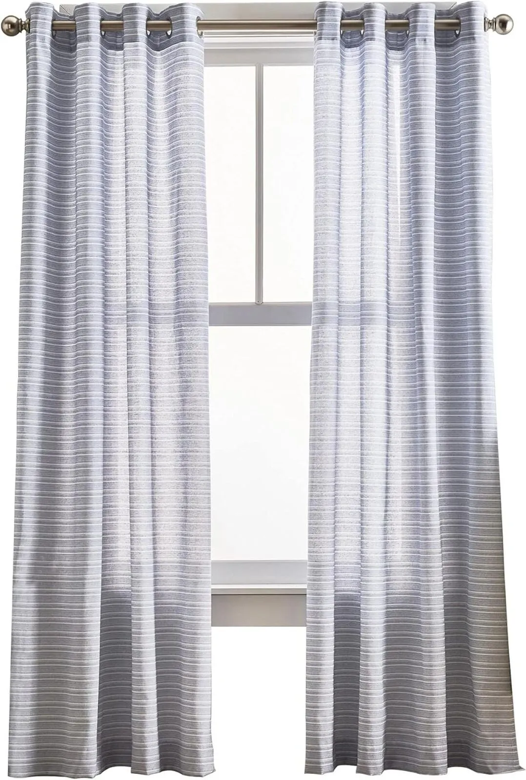 CHF Semi-Sheer Cargo Stripe Grommet Window Curtain Panels Blue 50" x 84"