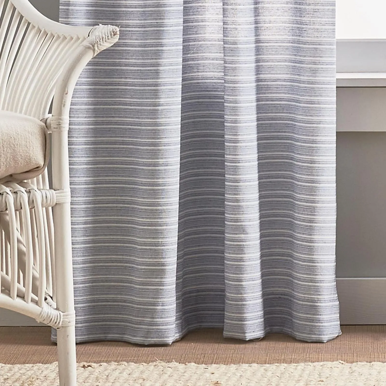CHF Semi-Sheer Cargo Stripe Grommet Window Curtain Panels Blue 50" x 84"