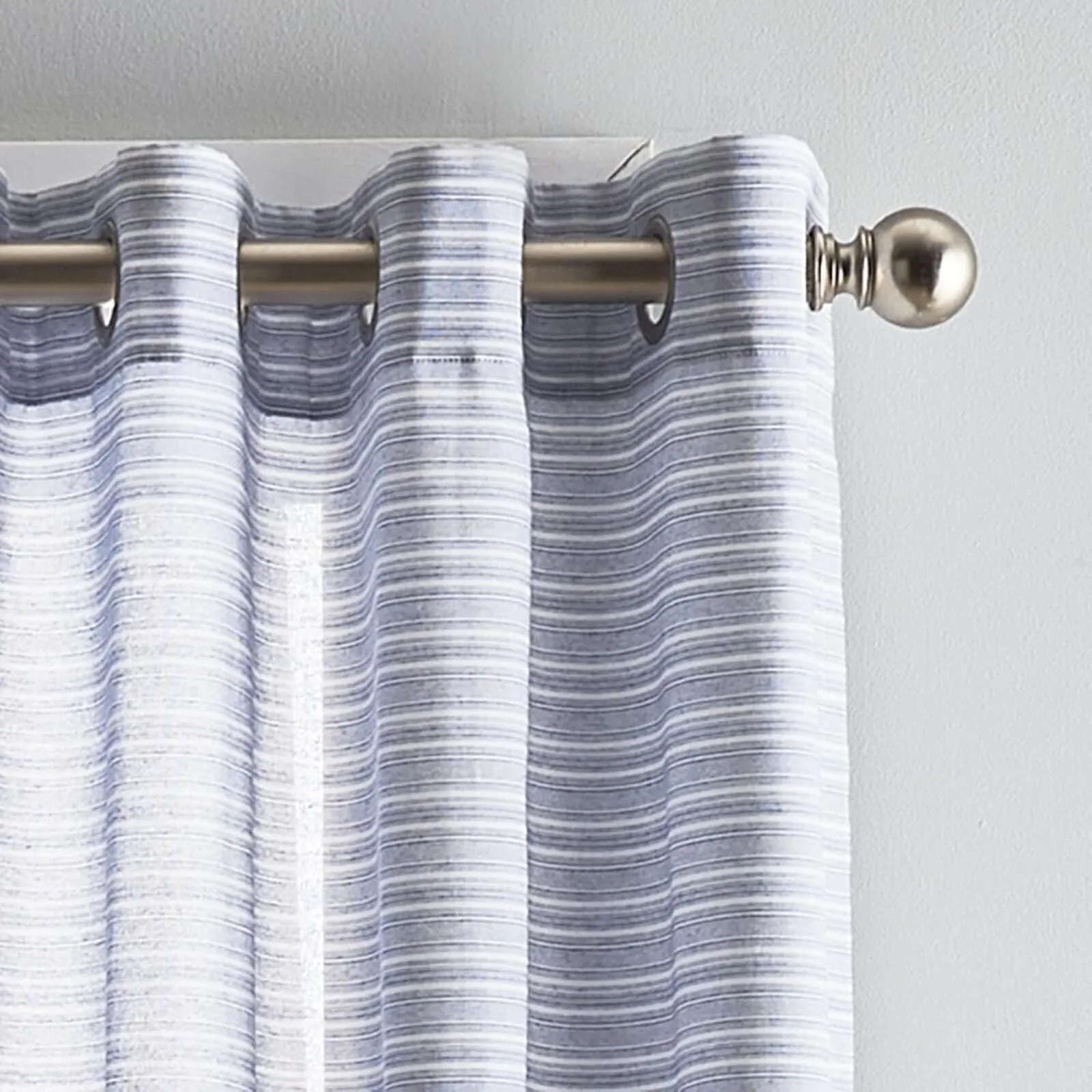 CHF Semi-Sheer Cargo Stripe Grommet Window Curtain Panels Blue 50" x 84"