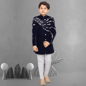Chic Black Sherwani and Crisp White Pyjama for Kids