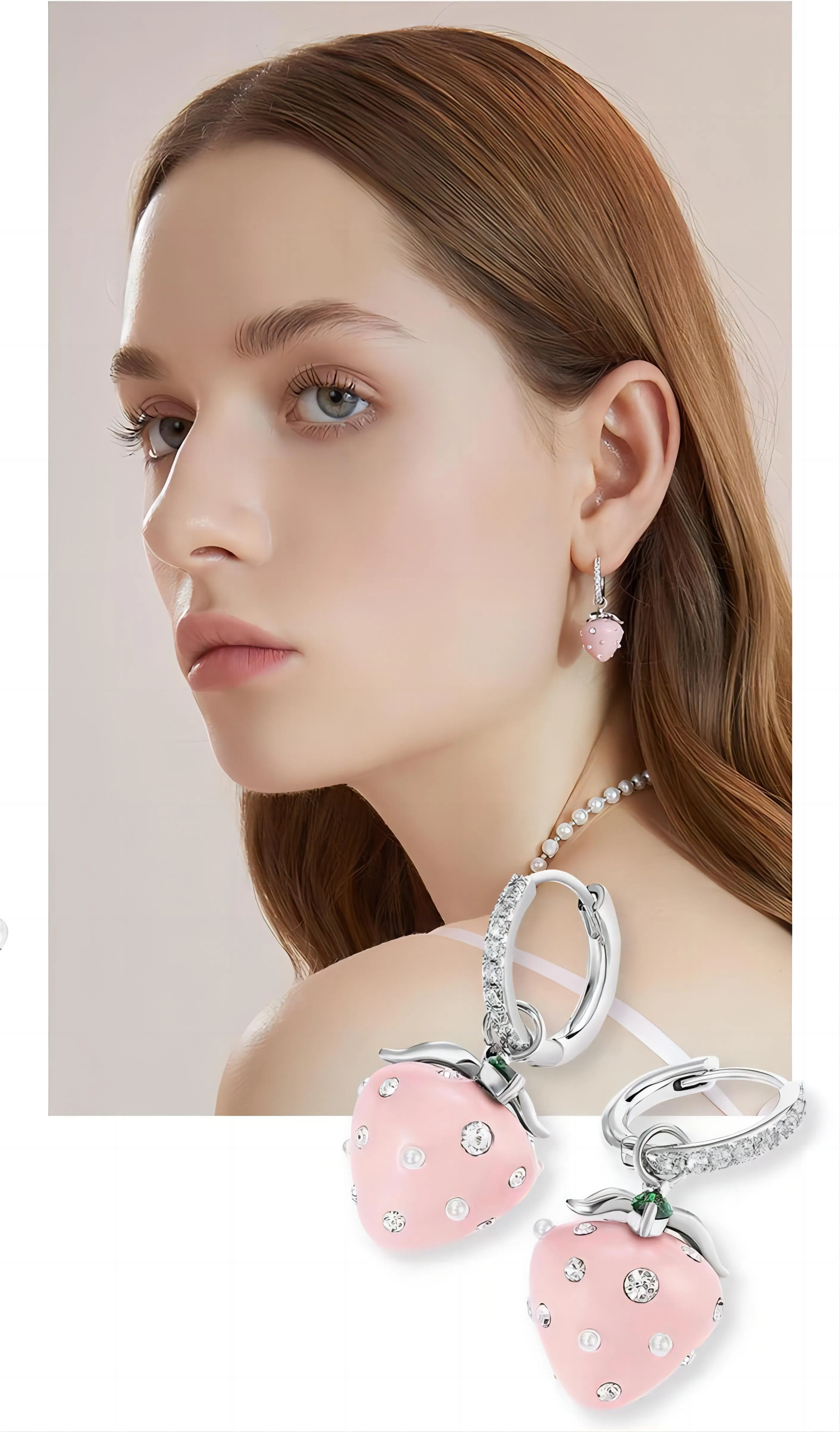 Chic CZ Inlaid Enamel Pink Strawberry Huggie Hoop Earrings