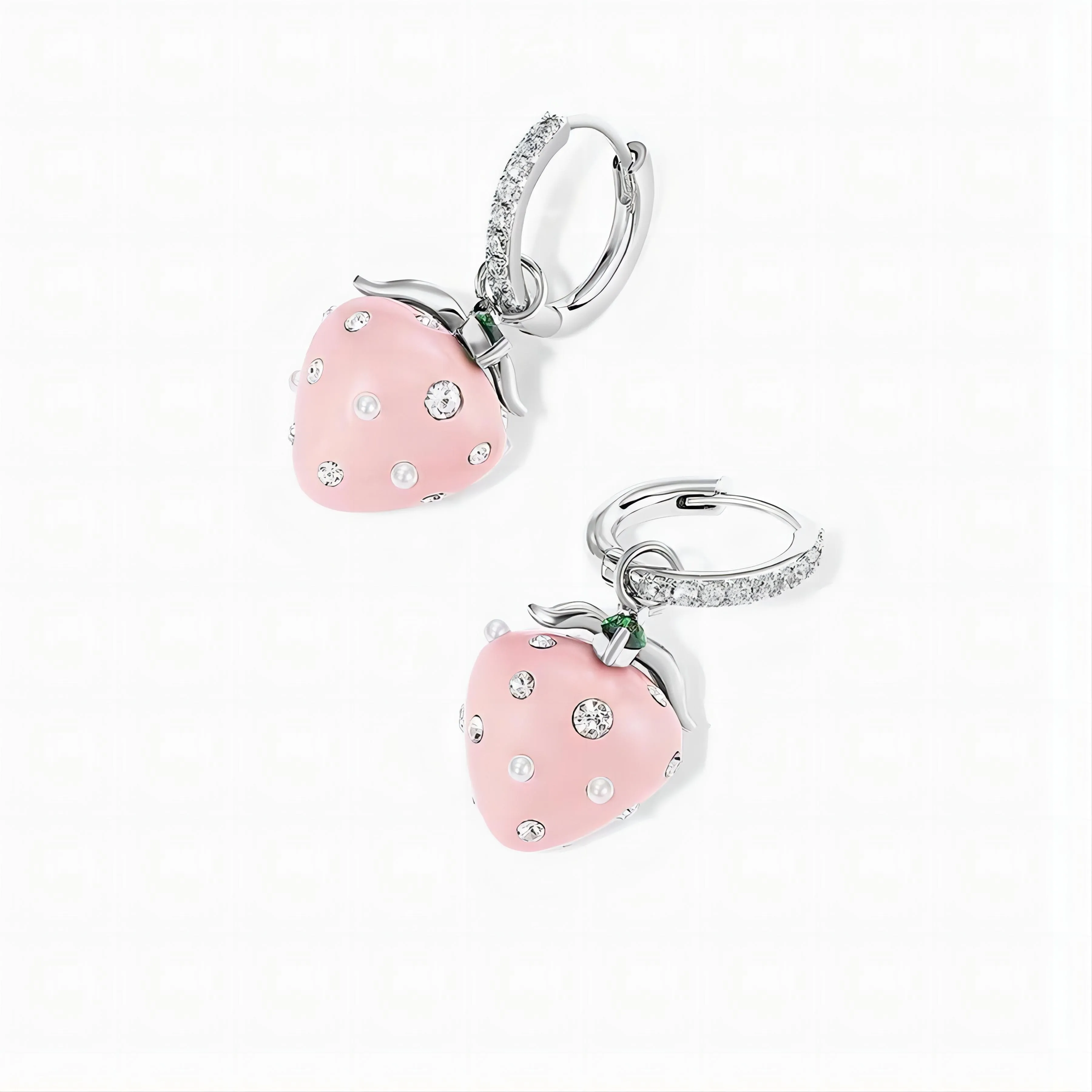 Chic CZ Inlaid Enamel Pink Strawberry Huggie Hoop Earrings