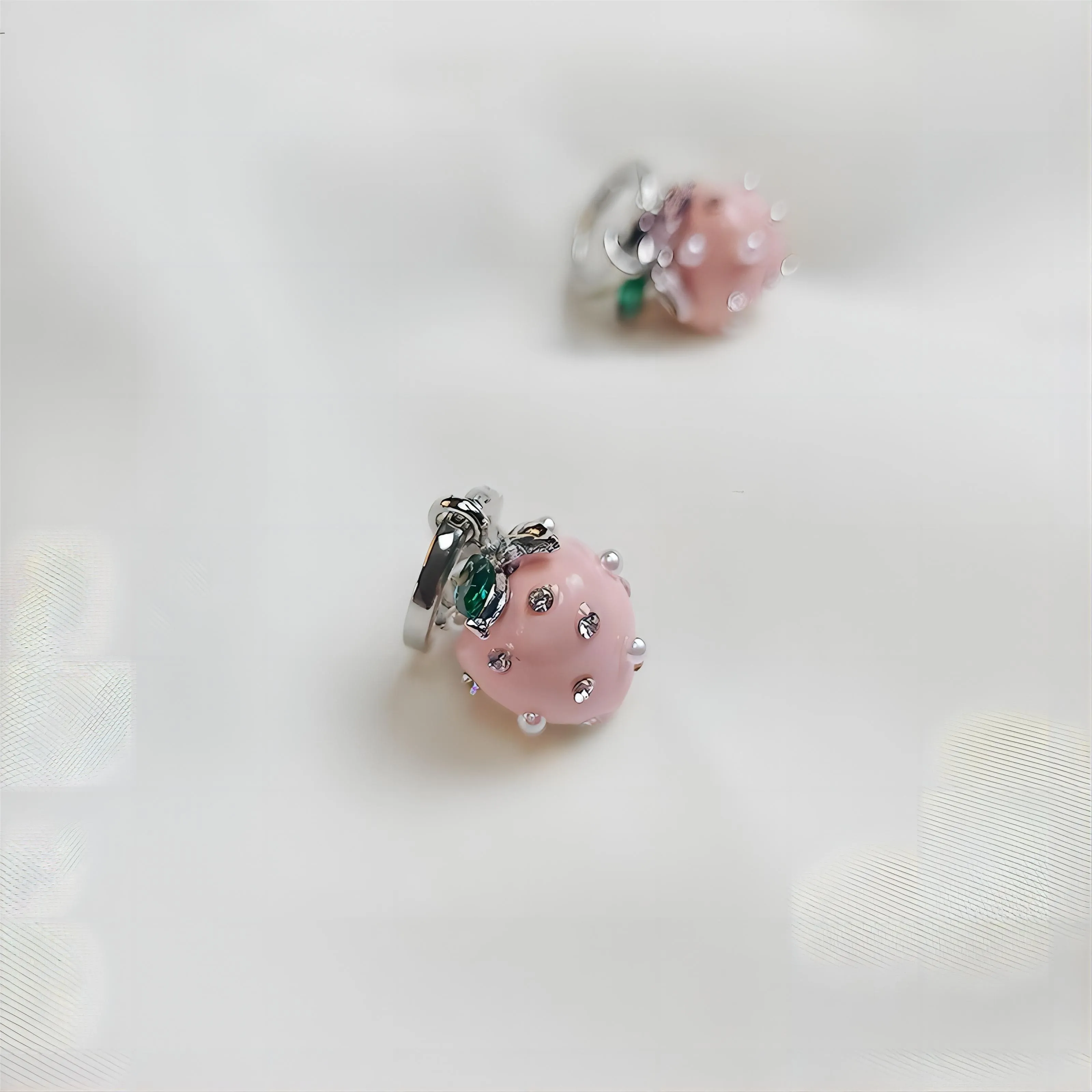 Chic CZ Inlaid Enamel Pink Strawberry Huggie Hoop Earrings