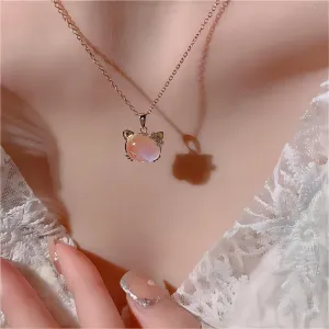 Chic CZ Inlaid Labradorite Kitty Pendant Necklace