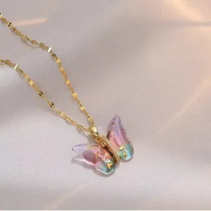 Chic CZ Inlaid Murano Butterfly Chain Necklace