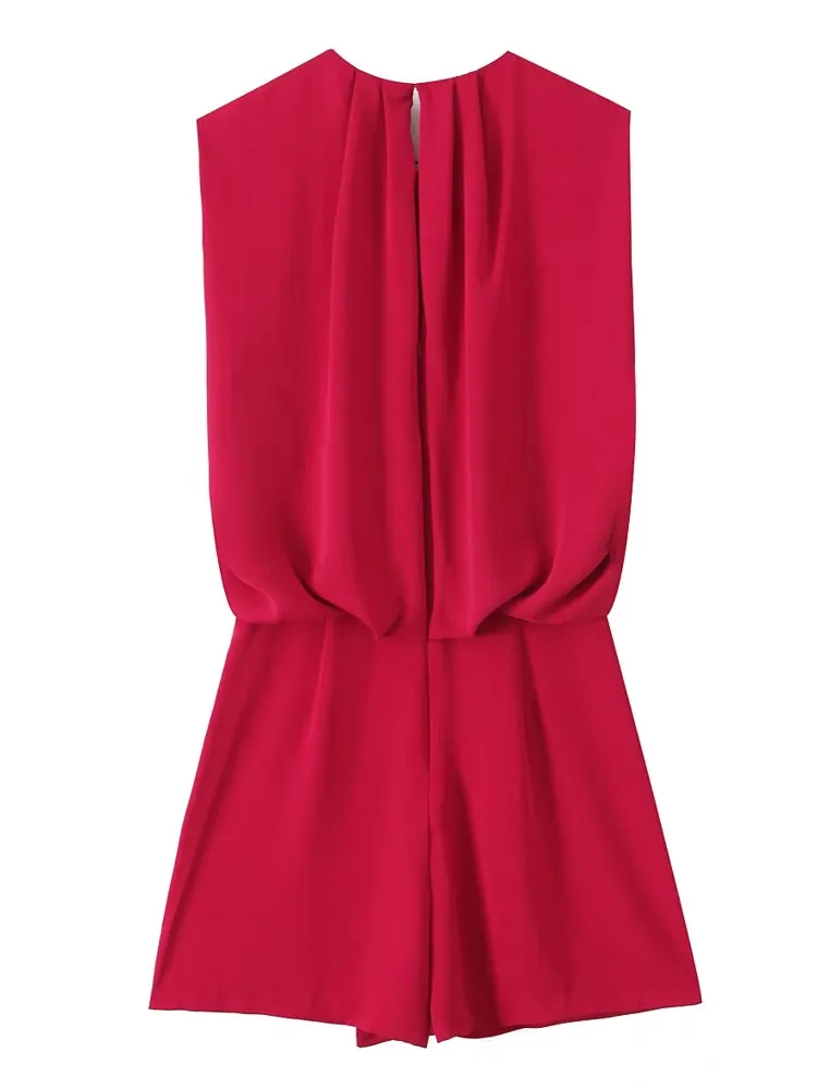 Chic Round Neck Sleeveless Slim-Fit Shorts