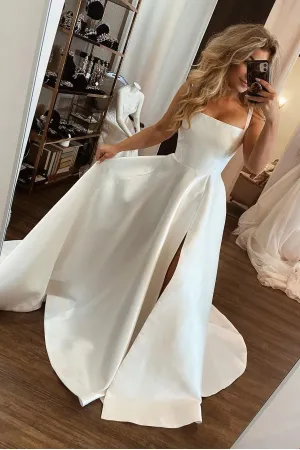 Chic Satin Wedding Dresses with Slit in Skirt 2022