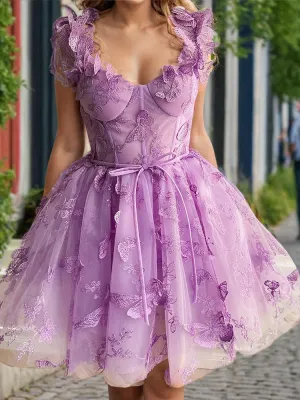Chic Sweetheart Homecoming Dresses with Butterfly Appliques