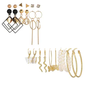 Combo of 11 Pair Pearl Drop Hoop and Stud Earrings