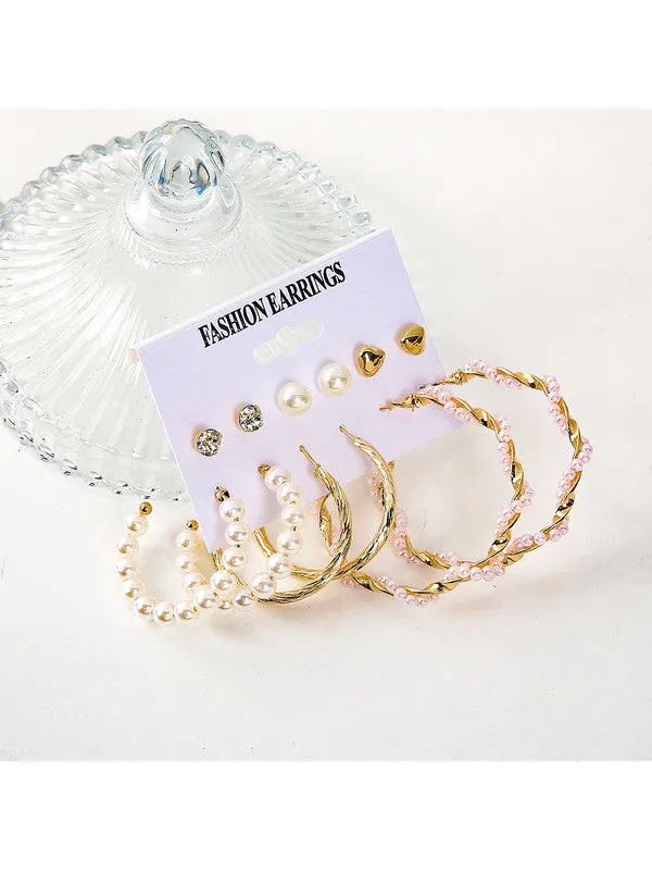 Combo of 11 Pair Pearl Drop Hoop and Studs Earrings