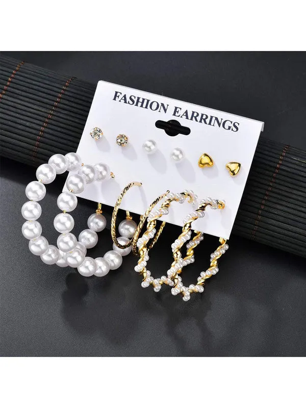Combo of 11 Pair Pearl Drop Hoop and Studs Earrings