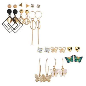 Combo of 12 Pair Butterfly Crystal Studs and Hoop Earrings
