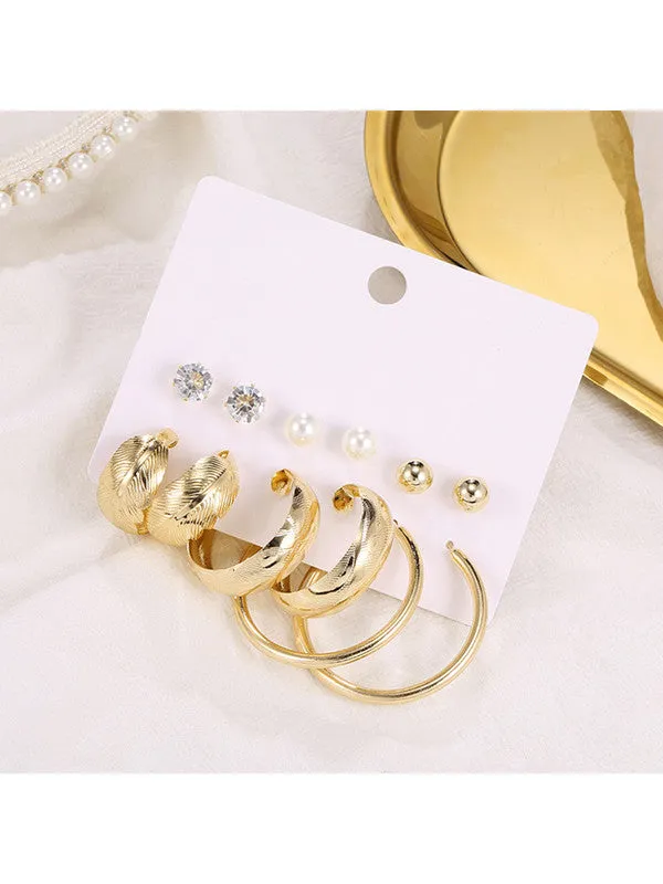Combo of 12 Pair Pearl Studs and Leaf Hoop Earrings
