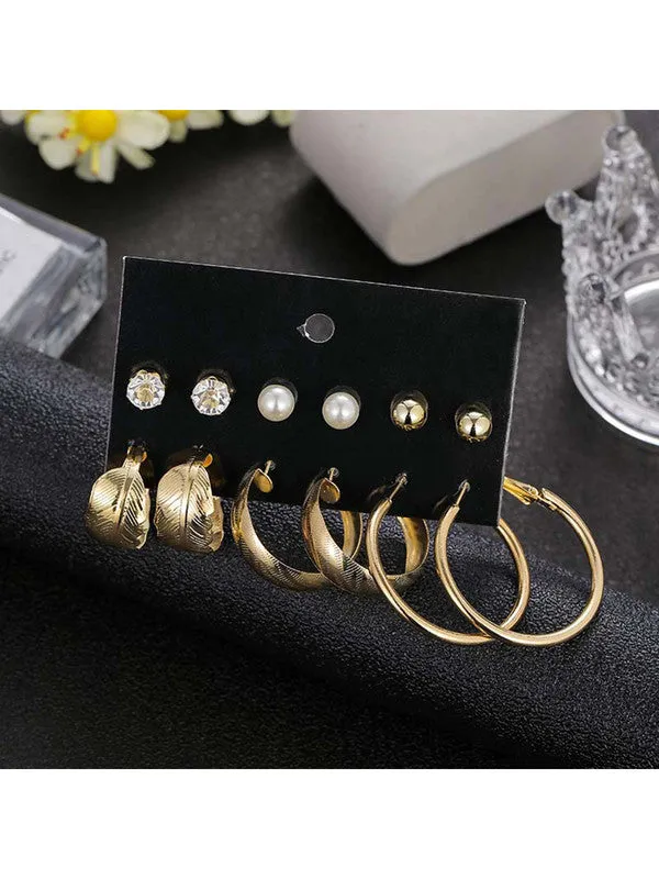 Combo of 12 Pair Pearl Studs and Leaf Hoop Earrings