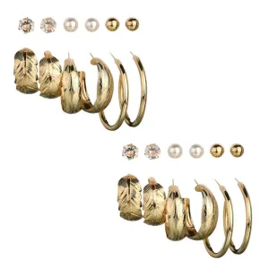 Combo of 12 Pair Pearl Studs and Leaf Hoop Earrings