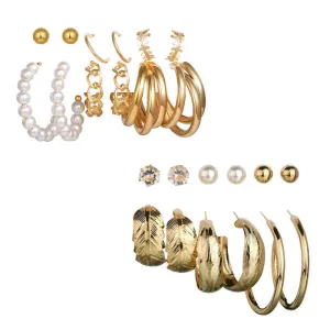 Combo of 12 Pair Pearl Studs and Leaf Hoop Earrings