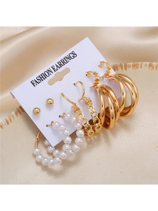 Combo of 12 Pair Pearl Studs and Leaf Hoop Earrings