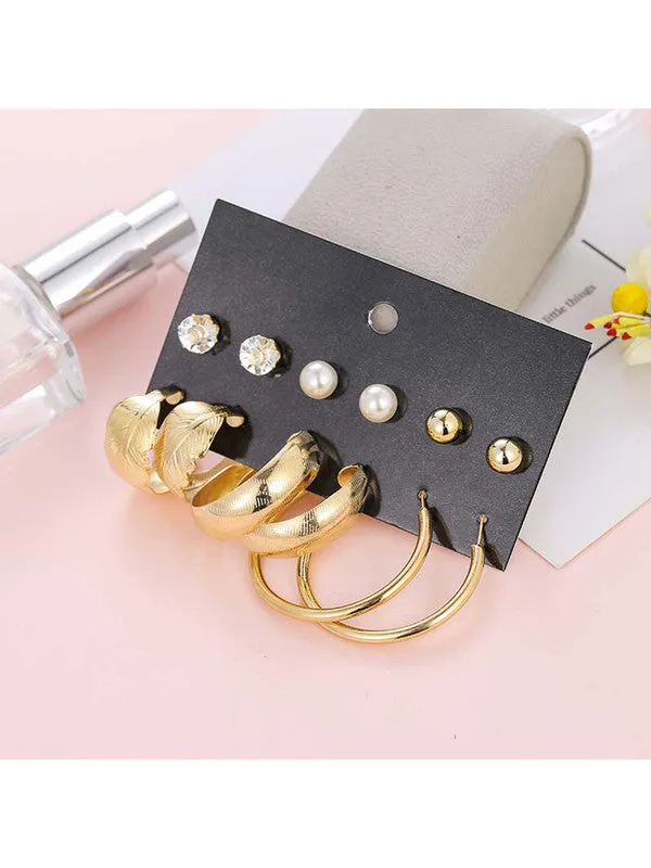 Combo of 12 Pair Pearl Studs and Leaf Hoop Earrings
