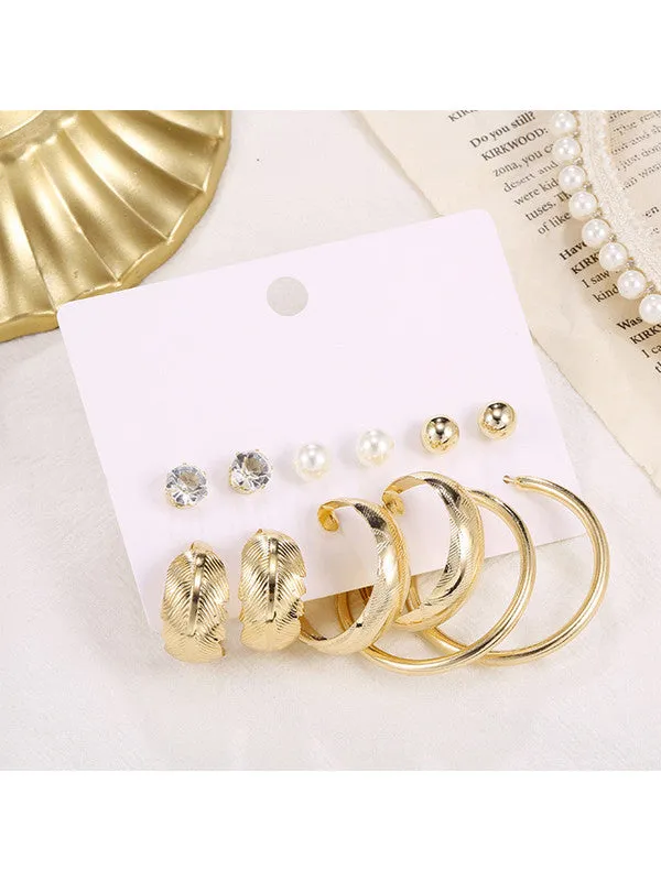 Combo of 12 Pair Pearl Studs and Leaf Hoop Earrings