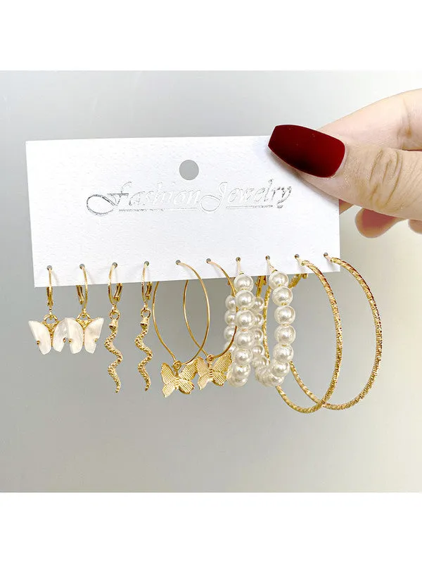 Combo of 14 Pair Pearl Drop Hoop and Stud Earrings