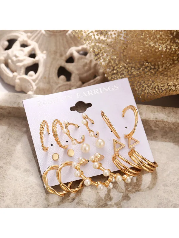 Combo of 14 Pair Pearl Drop Hoop and Stud Earrings