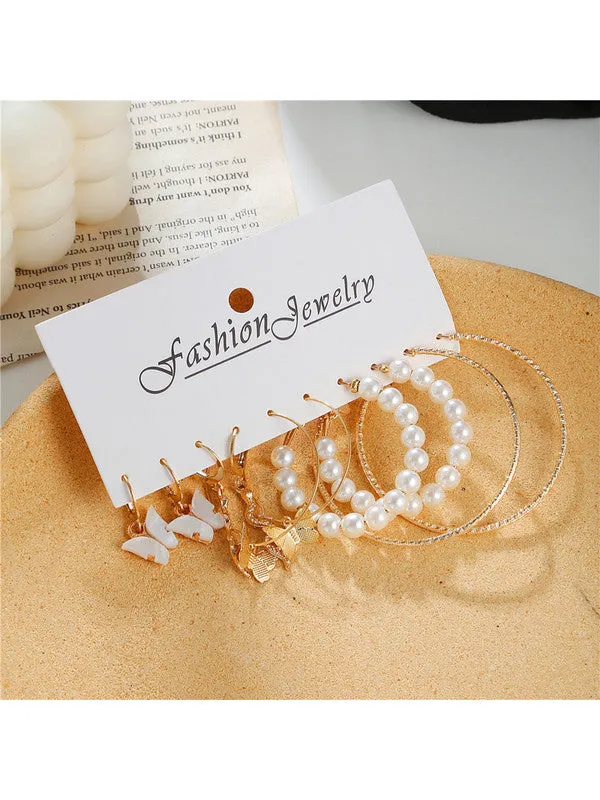 Combo of 14 Pair Pearl Drop Hoop and Stud Earrings