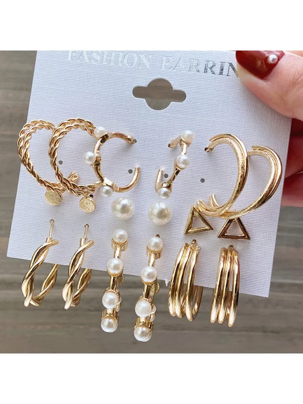 Combo of 14 Pair Pearl Drop Hoop and Stud Earrings