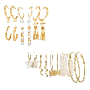 Combo of 14 Pair Pearl Drop Hoop and Stud Earrings