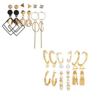 Combo of 15 Pair Gold Plated Hoop and Stud Earrings