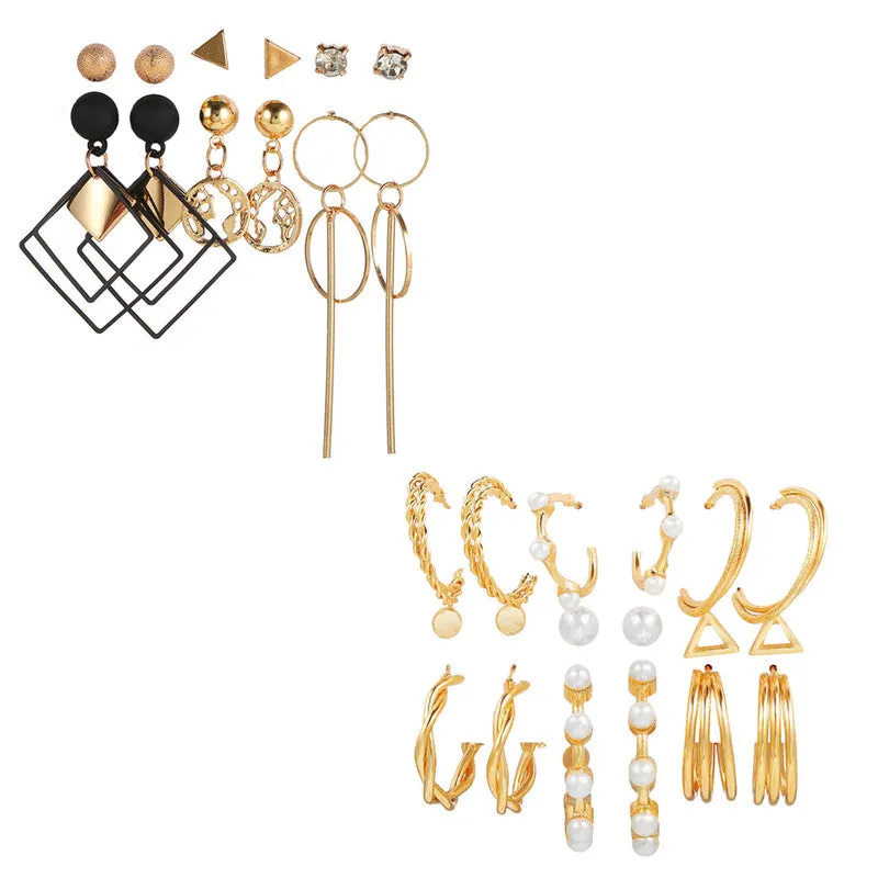 Combo of 15 Pair Gold Plated Hoop and Stud Earrings