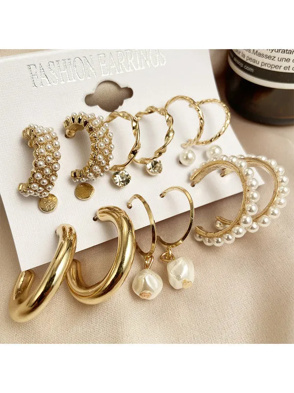 Combo of 15 Pair Pearl Heart Studs And Hoop Earrings