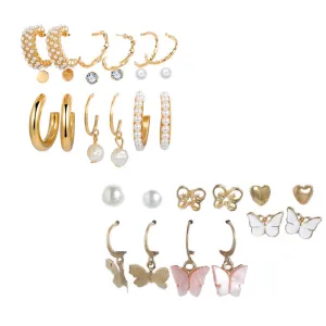 Combo of 15 Pair Pearl Heart Studs And Hoop Earrings