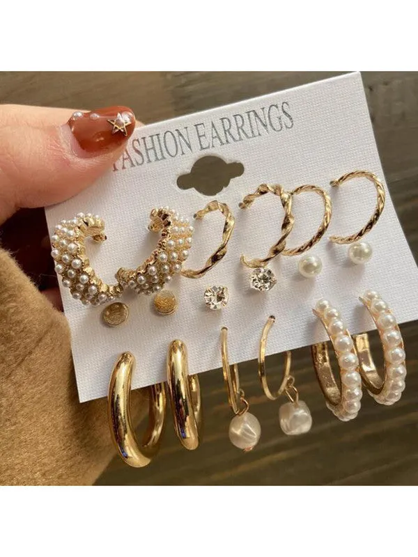 Combo of 15 Pair Pearl Heart Studs And Hoop Earrings