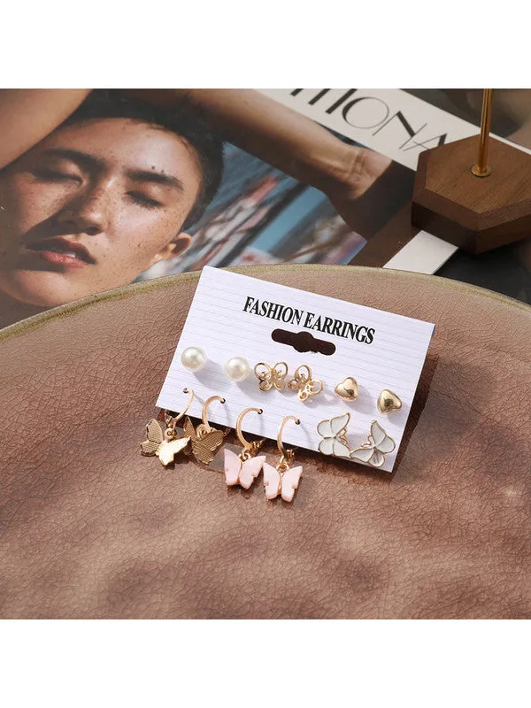 Combo of 15 Pair Pearl Heart Studs And Hoop Earrings