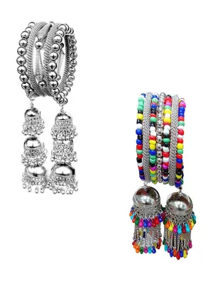 Combo of 2 Bangle Bracelet with Multicolor Beads Jhumki