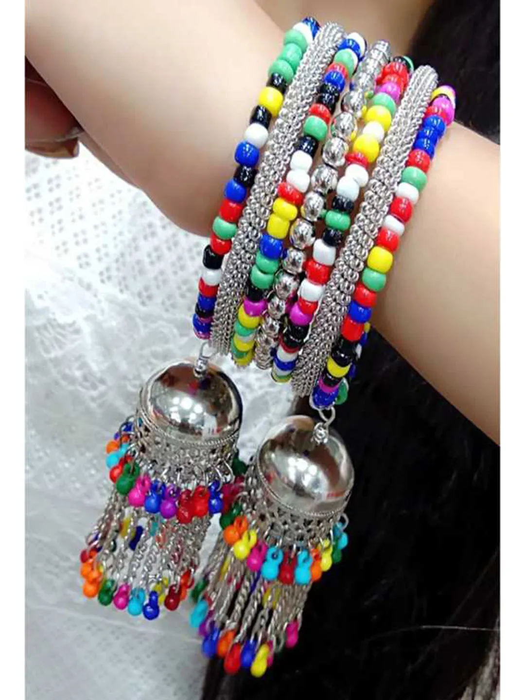 Combo of 2 Bangle Bracelet with Multicolor Beads Jhumki