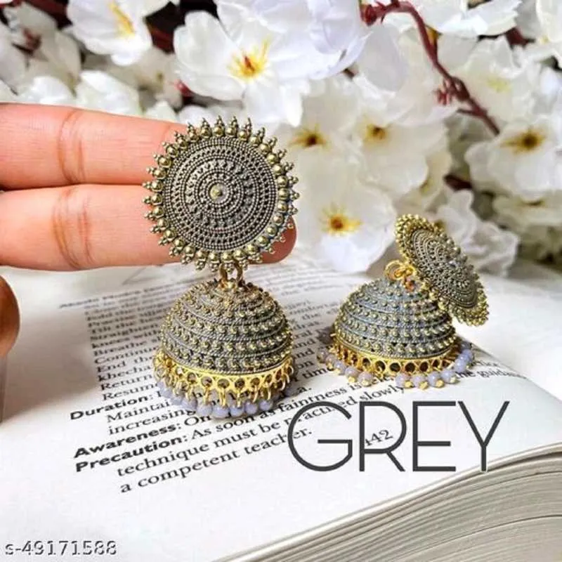 Combo of 2 Grey Pearls Drop Dome Shape Jhumki