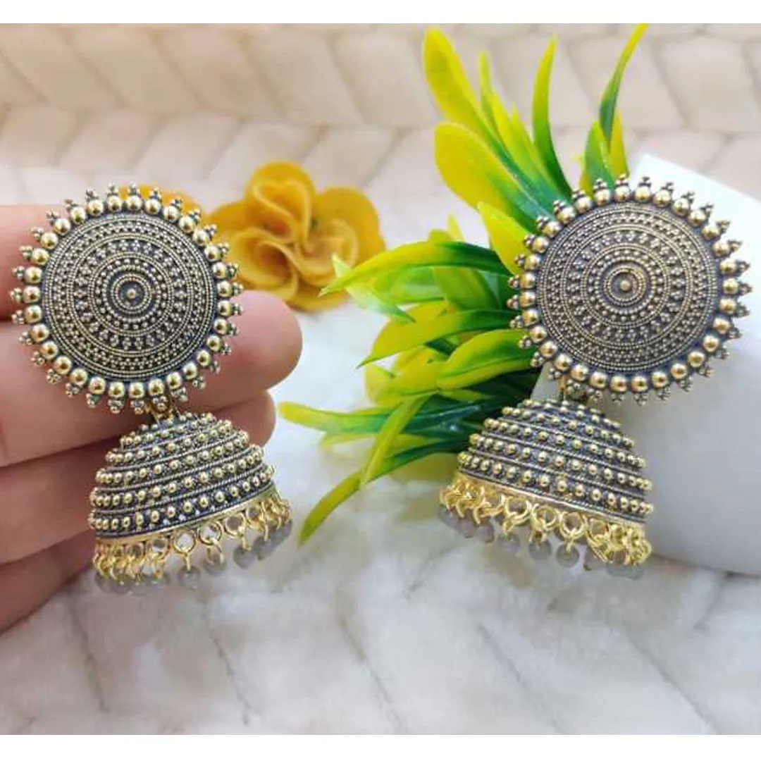 Combo of 2 Grey Pearls Drop Dome Shape Jhumki