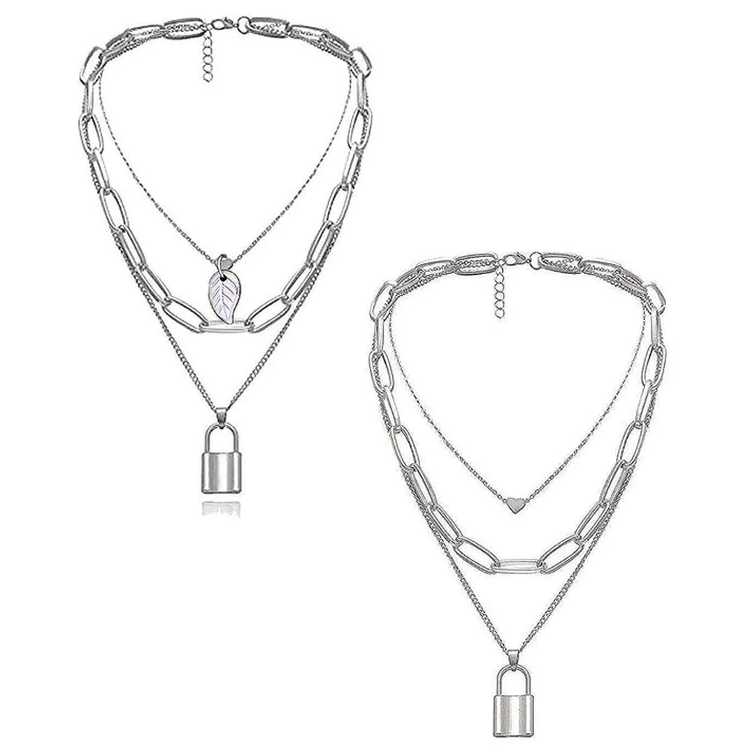 Combo Of 2 Layered Leaf Heart Lock Pendant