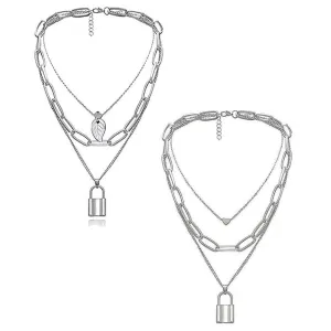 Combo Of 2 Layered Leaf Heart Lock Pendant