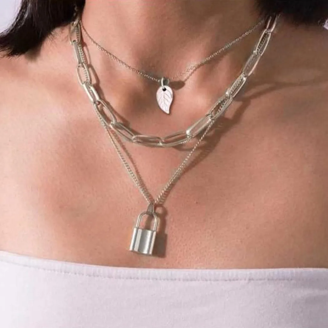 Combo Of 2 Layered Leaf Heart Lock Pendant
