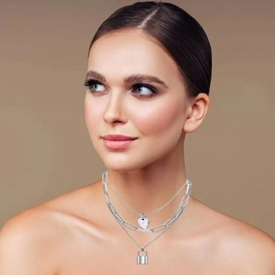 Combo Of 2 Layered Leaf Heart Lock Pendant