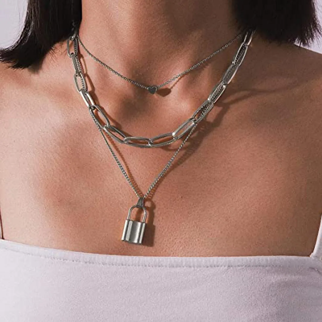 Combo Of 2 Layered Leaf Heart Lock Pendant