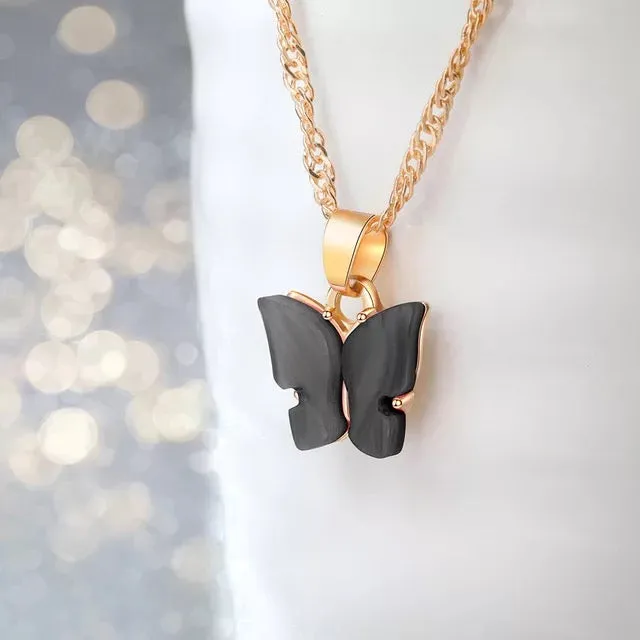 Combo of 2 Purple Crystal and Black Butterfly Pendant