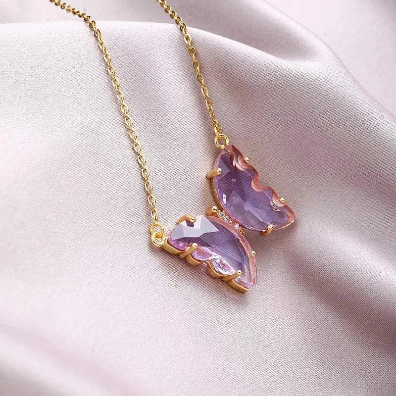 Combo of 2 Purple Crystal and Black Butterfly Pendant