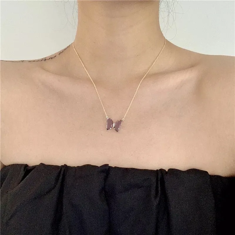 Combo of 2 Purple Crystal and Black Butterfly Pendant